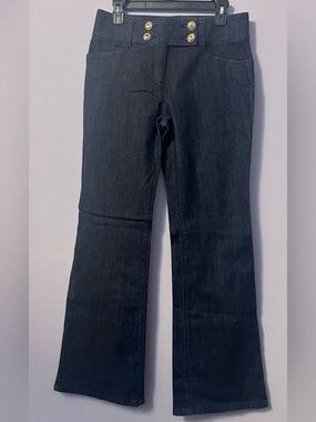 The Limited Dark Wash Flare Leg Jeans with Gold Button Detail
